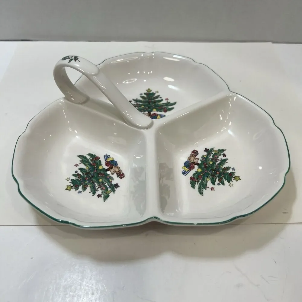 Nikko Christmastime Three Section Serving Tray Dish w/box EUC Happy Holidays